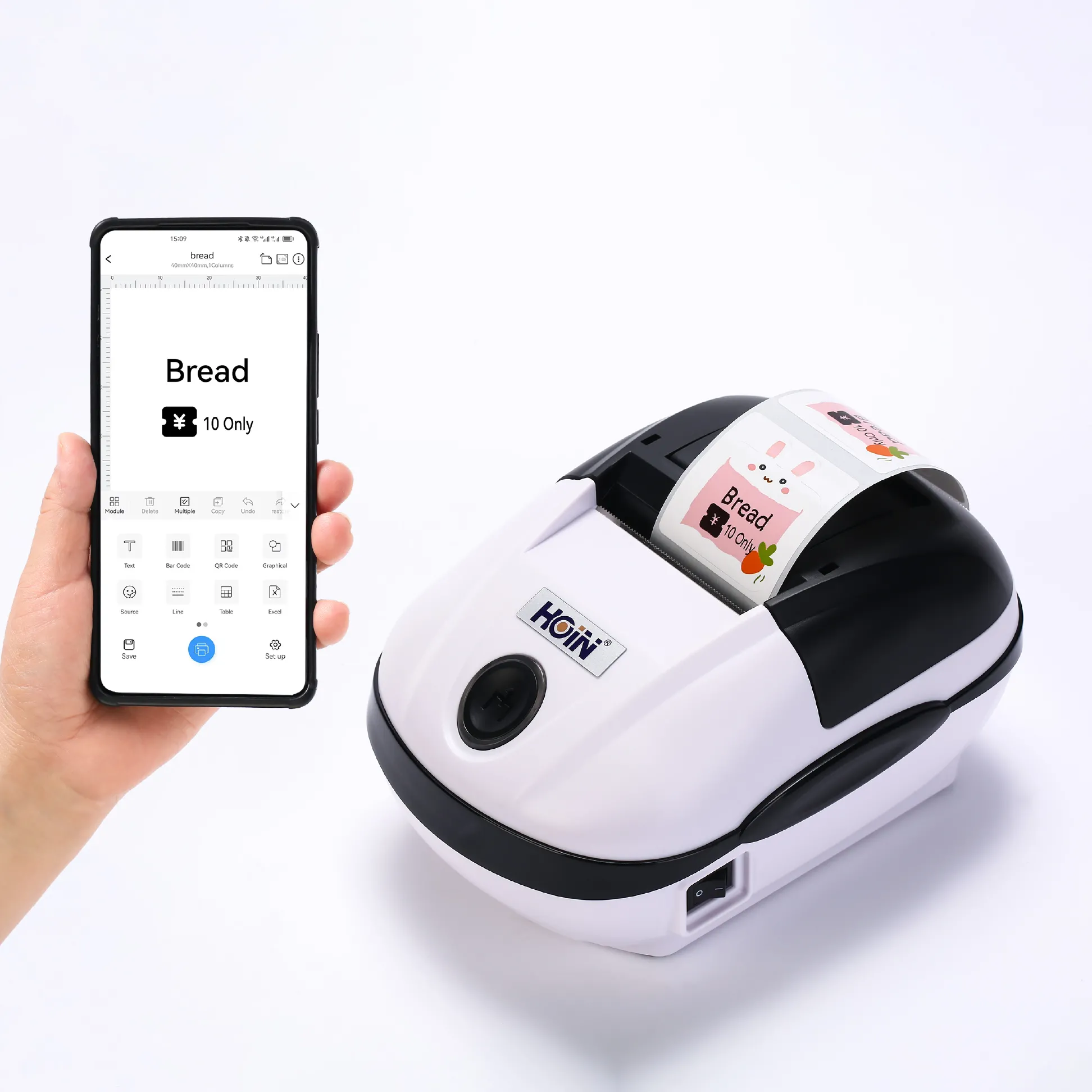 Hoin - 56mm Thermal Label Barcode + Receipt Printer   ( 2 in 1)